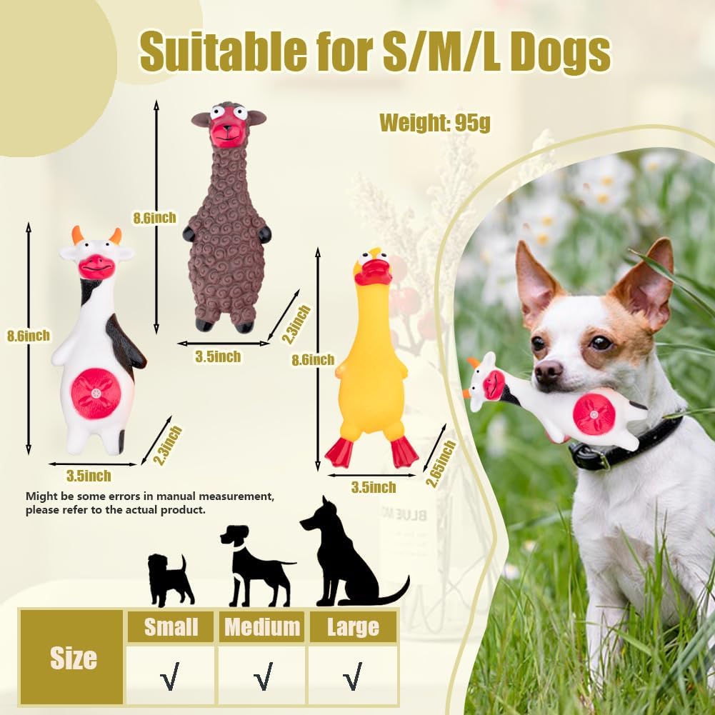 MIIXUER Clearance 3 Pack Squeaky Dog Toys, Animal Interactive Dog Toys, Squeaky Toys for Small to Large Breed - Cow, Sheep, Duck