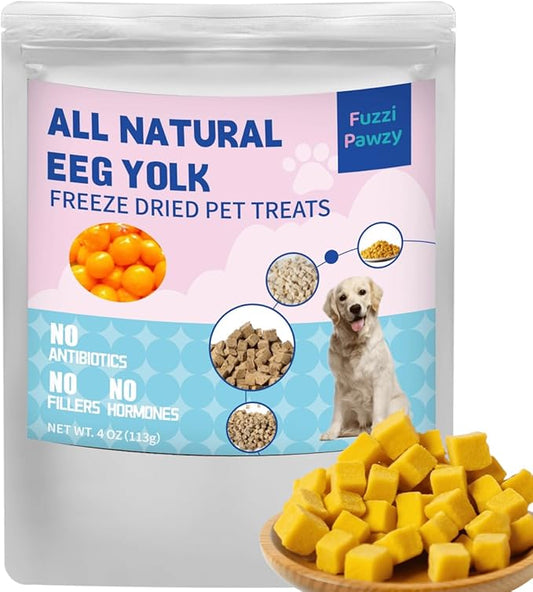 Freeze Dried Egg Yolk Healthy Training Treats Toppers for Pets, Single Fresh Raw Ingredient, Organic, Pure Balance, Natural, Grain Gluten Filler Free, Snacks, Dogs Cats (4oz)