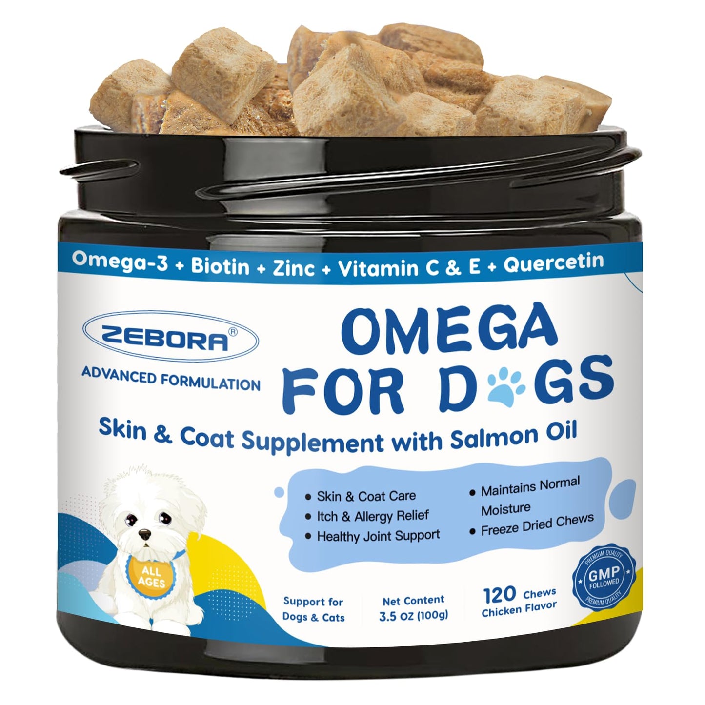 Omega 3 for Dogs with Salmon Oil, Fish Oil for Dogs Skin and Coat Supplement, Dog Allergy Relief, Hot Spot Treatment, Anti Shedding, Hip & Joint Support with EPA & DHA, Biotin, Vitamin E