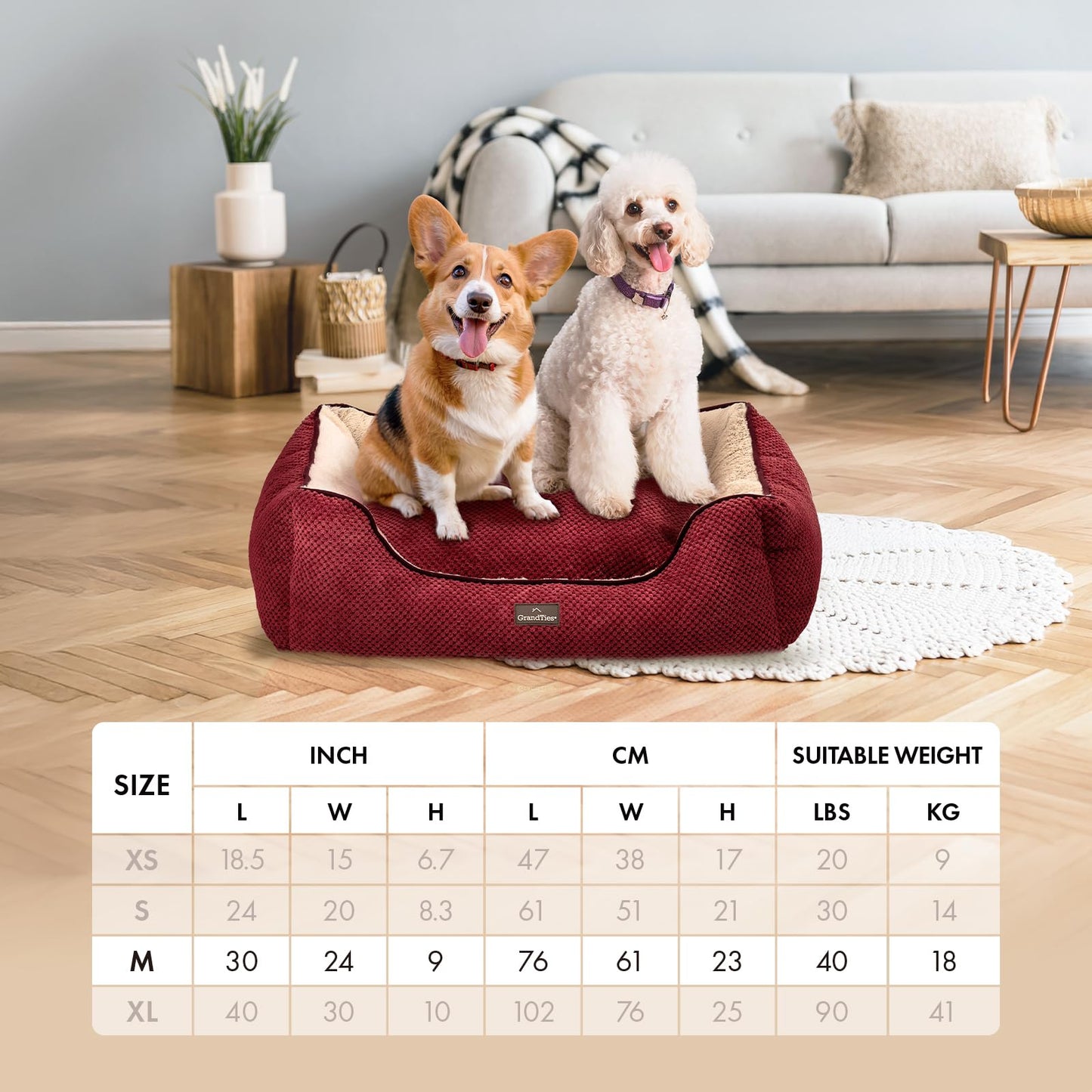 GrandTies Fluffy Dog Beds for Small Medium Large Dogs & Cats, Machine Washable Dog Bed, Rectangle Breathable Soft Calming Sleeping Warming Pet Beds with Waterproof & Non-Slip Bottom (M 34", Moonlight)