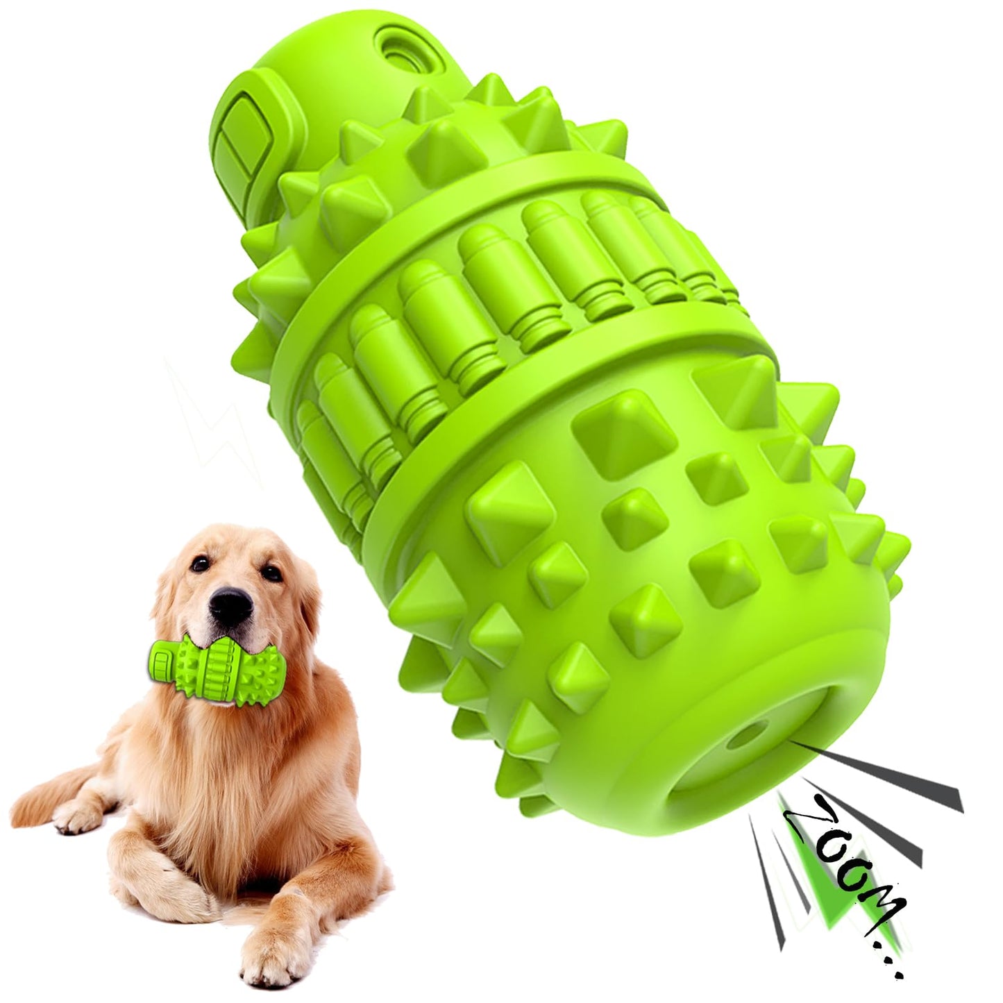 PIFFZEDO Dog Toys for Aggressive Chewers,Interactive Natural Rubber Chew & Squeaky Toy for Large Medium Breed,Dog Toothbrush,Tough & Durable (Green,Large)