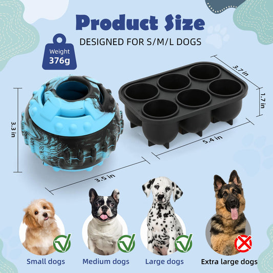 4-IN-1 Dog Toys - Frozen Dog Treat to Keep Them Busy, Treats Puzzle Ball Toy, Interactive Treat Dispensing Dog Toy, Durable Rubber Chew Toys, DIY Freezable Fillable Treat Toy, Mental Enrichment Toys
