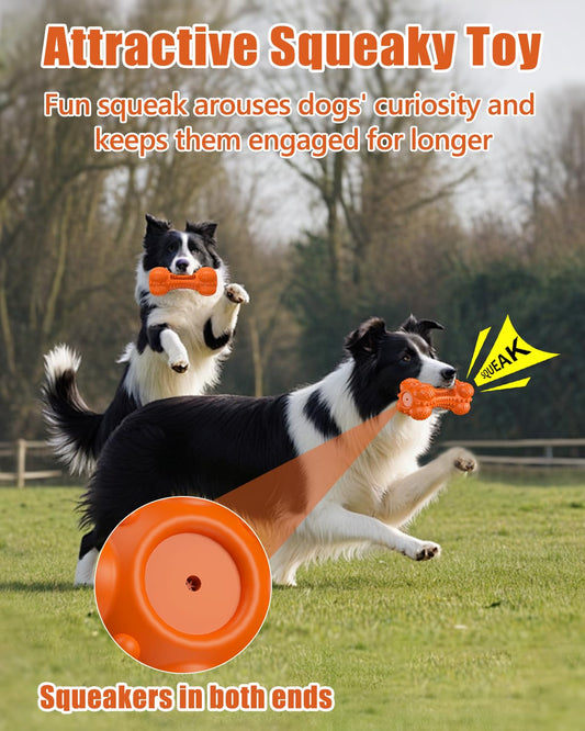 KrauzPet Dog Squeaky Chew Toys for Aggressive Chewers, Long Lasting Tough Rubber Bones for Teeth Cleaning, Indestructible Pet Toy for Large Medium Breed Dogs