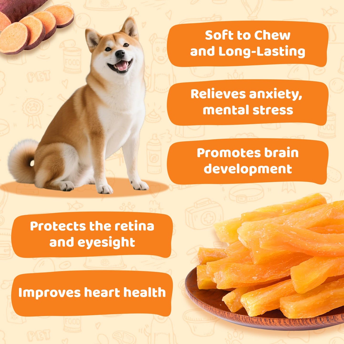 Sweet Potato Dog Treats for Small Medium & Large Dogs, Single Ingredient Healthy Natural Low Fat Dog Chews, Vegan Soft Puppy Training Snacks, Grain Free Rawhide Free Gluten Free, 10.58oz