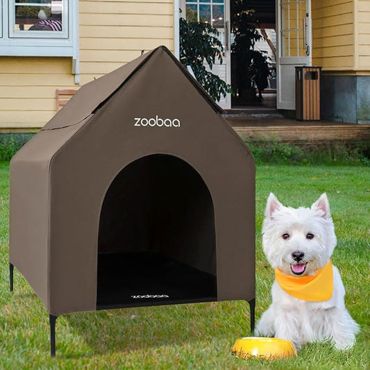 29" 2-in-1 Dog House for Medium Dogs, Elevted Dog House Outdoor/Indoor, Weatherproof Elevated Pet Shelter, Breathable Mesh & Steel Frame, Easy to Assemble & Clean(Brown)