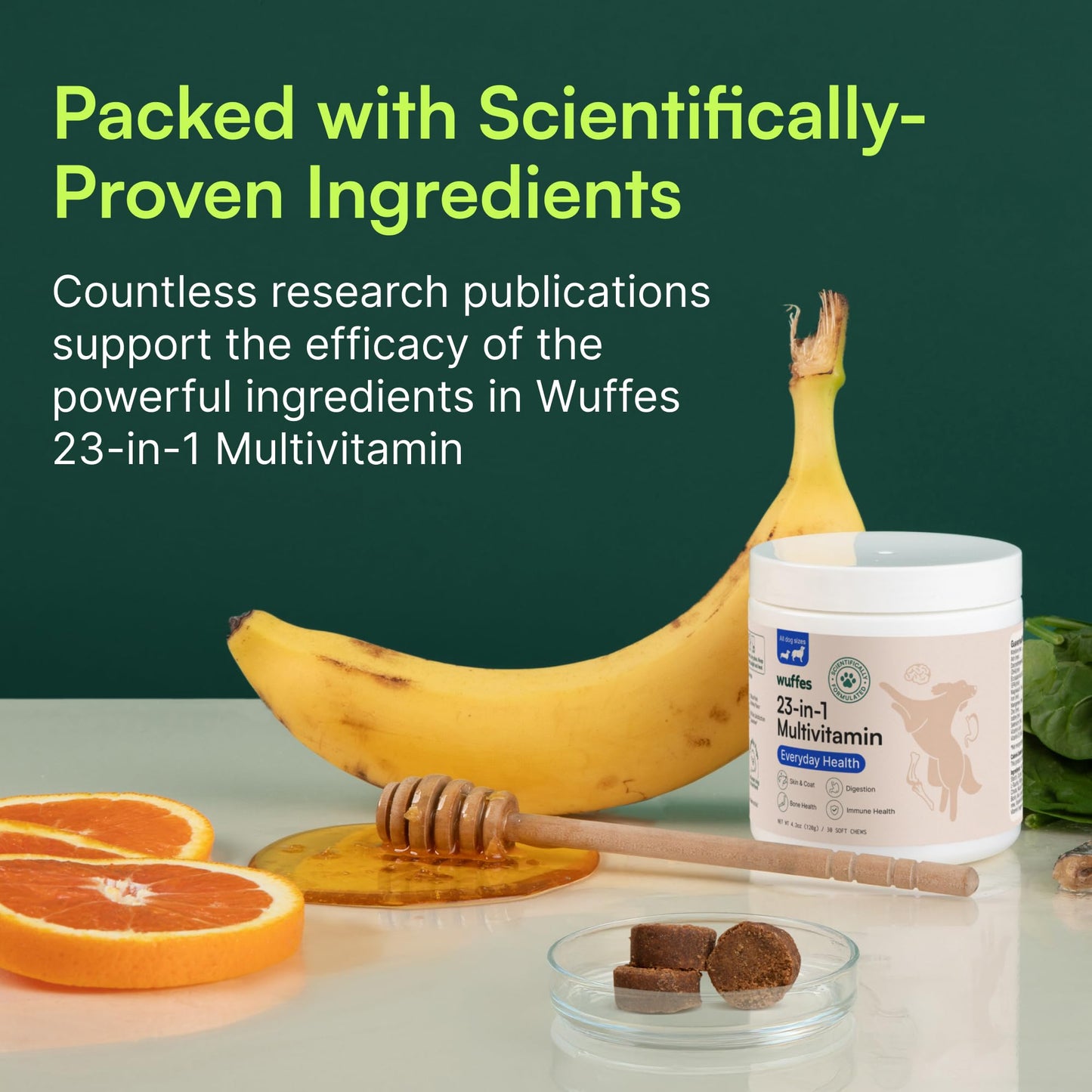 Wuffes 23-in-1 Dog Multivitamin Supplement for Hip & Joint, Skin & Coat and Immune System Support with Omega 3, Iron, Zinc, Vitamin C - Minerals & Vitamins for Senior Dogs and Puppies - 30 Soft Chews