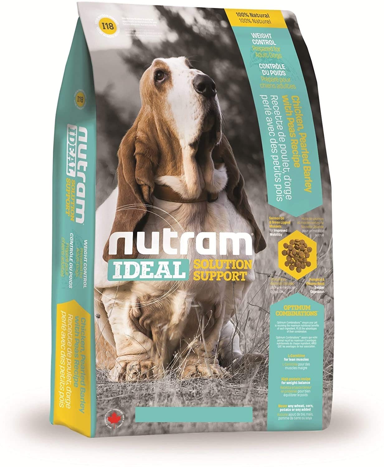 Nutram I18 Healthy Weight Management Dry Dog Food | High Protein, Low Fat Chicken Meal & Peas Kibble | Muscle Builder Formula for All Breeds