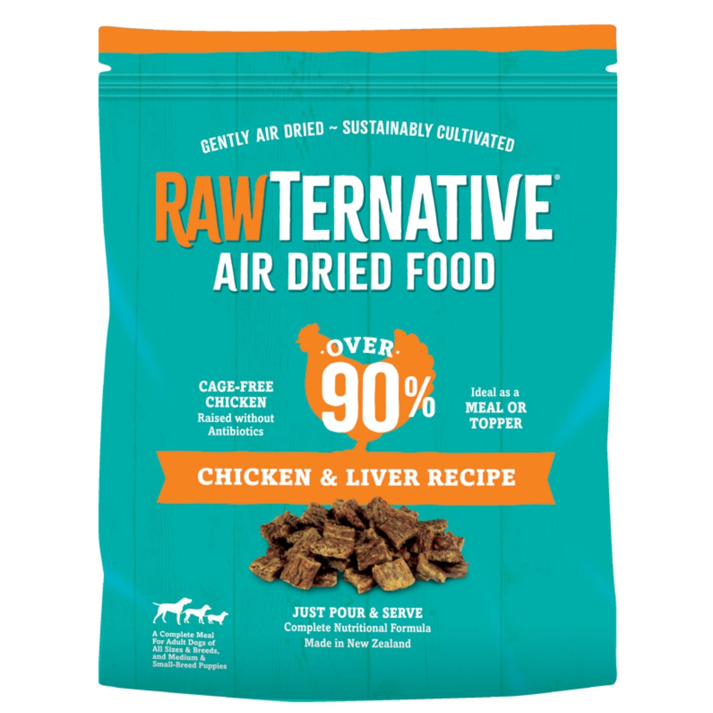 RawTernative Air Dried Dog Food, High Protein, Over 90% Real Chicken & Liver + New Zealand Green Mussels, Complete Meal or Topper, Grain Free, Gluten Free, Non GMO, (3 lb Bag)