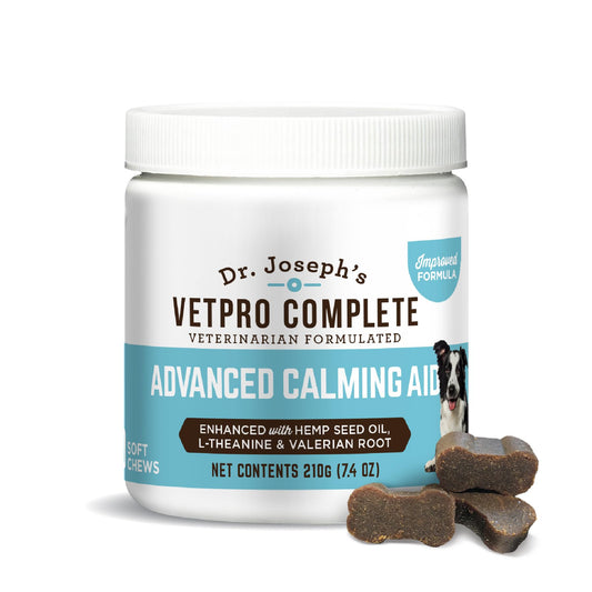 Dr. Joseph's VetPro Complete Advanced Calming Aid Dog Chew Treats, 60 Count, Support for Nervous Dogs, Enhanced with Organic Hemp Seed Oil, Veterinarian Formulated