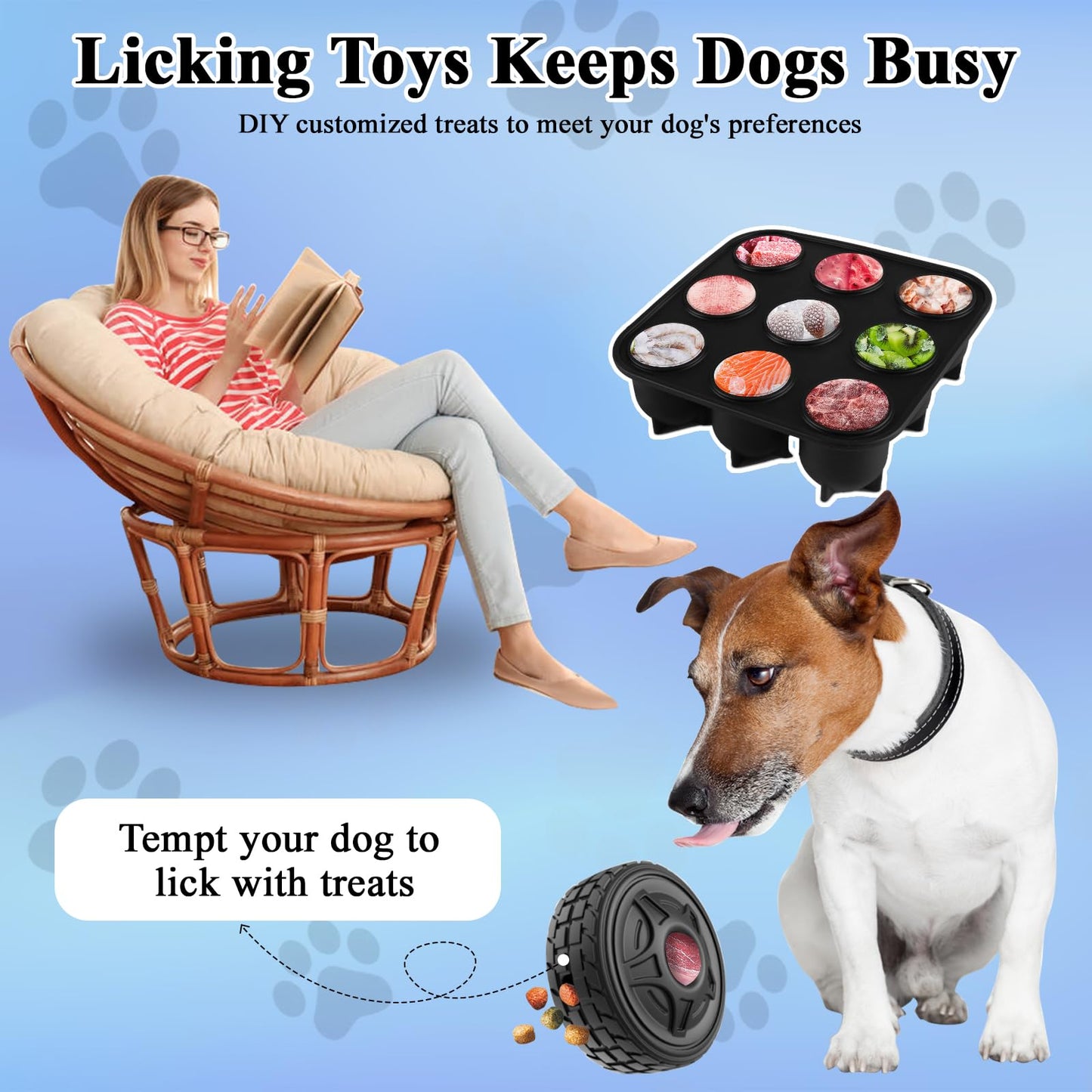 LUPAPA 4-in-1 Dog Entertainment Toy, Frozen Treat Toy for Dog, Bully Stick Holder, Treats Distribution Puzzle Tire Toys to Keep Busy, Chew Toys for Aggressive Chewers (Black)