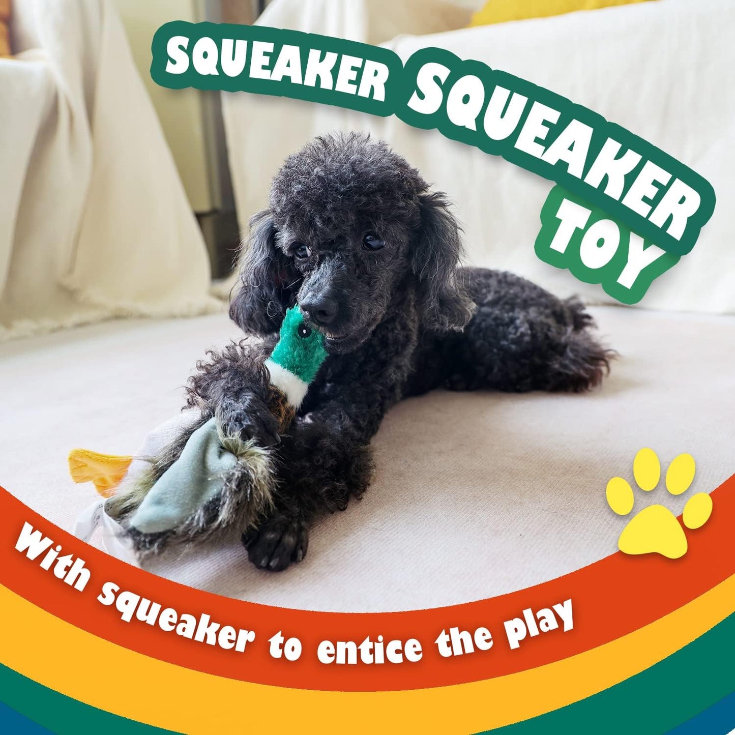 ALL FOR PAWS Duck Squeaky Doy Toy, Duck Dog Toy for Medium Large Breed, Puppy Fetch Toy with Squeaker, Plush Chew Dog Toy, 18 x 9.1 x 3.9 inches, Classic - Mallard L