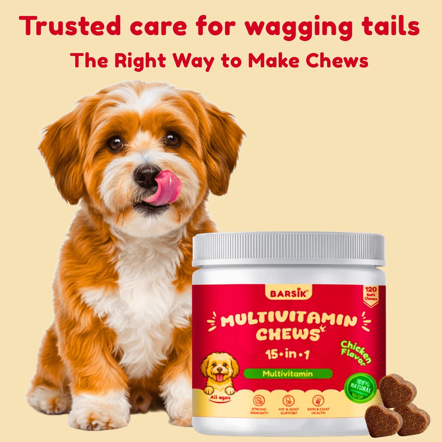 Dog Multivitamin, Chewable Dog Vitamins and Supplements for Hip & Joints, Skin & Coat, Omega 3 Oil for Dogs Immune, Heart & Digestive Health, Senior & Puppy Multivitamin - Chicken Flavor - 120ct