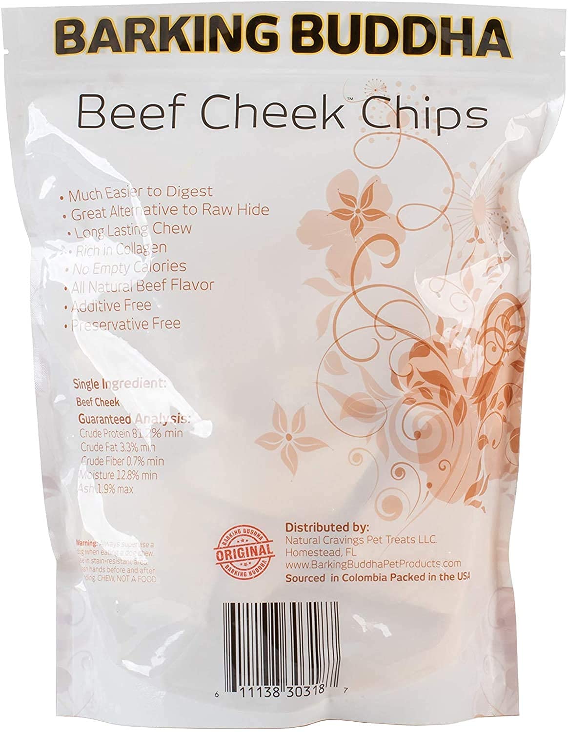 Barking Buddha Beef Cheek Chips | Extra Thick 2"-4" All Natural Rawhide Alternative No Hide Premium Dog Chew Strips | Natural Beef | (Pack of 3-1LB Bags)