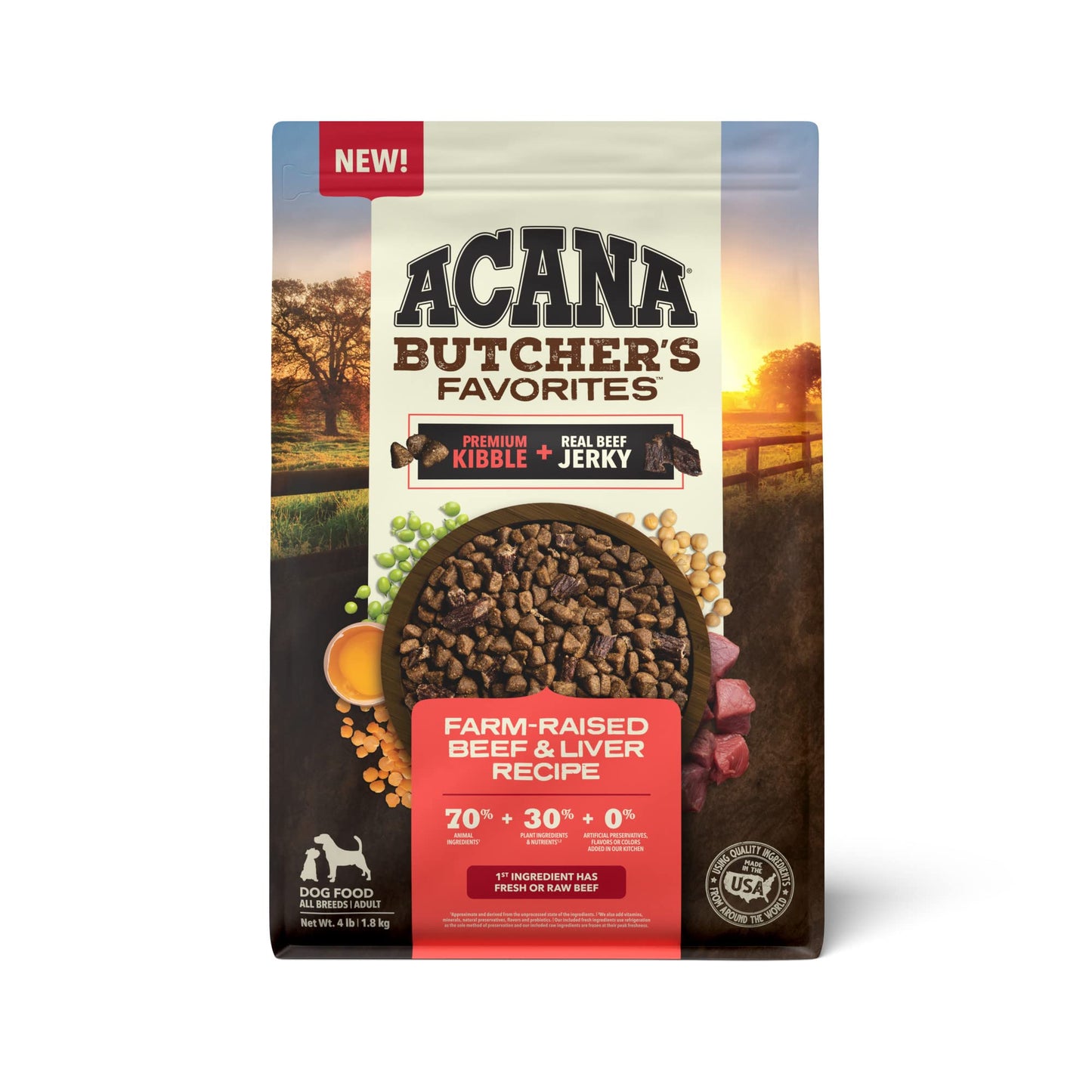 ACANA Butcher’s Favorites Grain-Free Dry Dog Food Farm-Raised Beef & Liver Recipe 4lb Bag