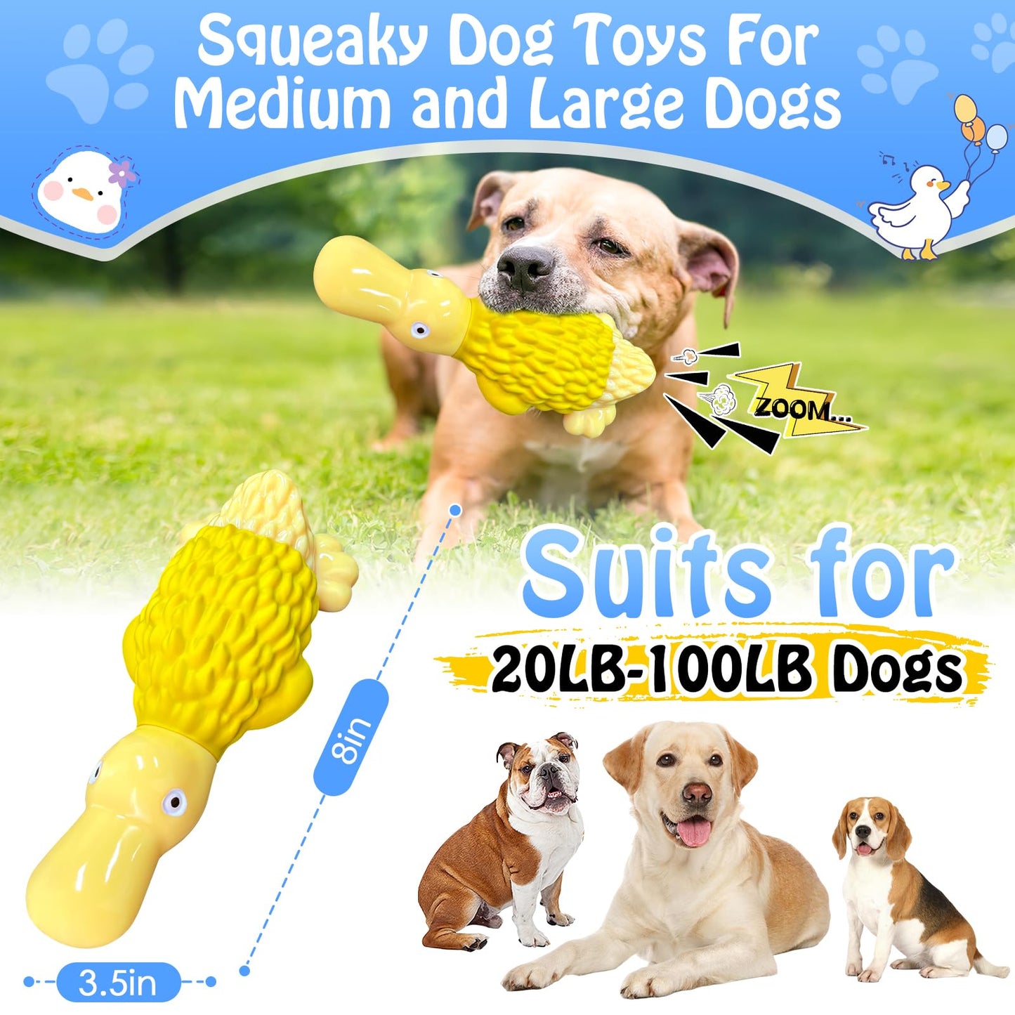 Dog Toys for Aggressive Chewers: Tough Dog Chew Toys-Large Squeaky Dog Toys for All Breed Sizes to Keep Them Busy (Yellow)