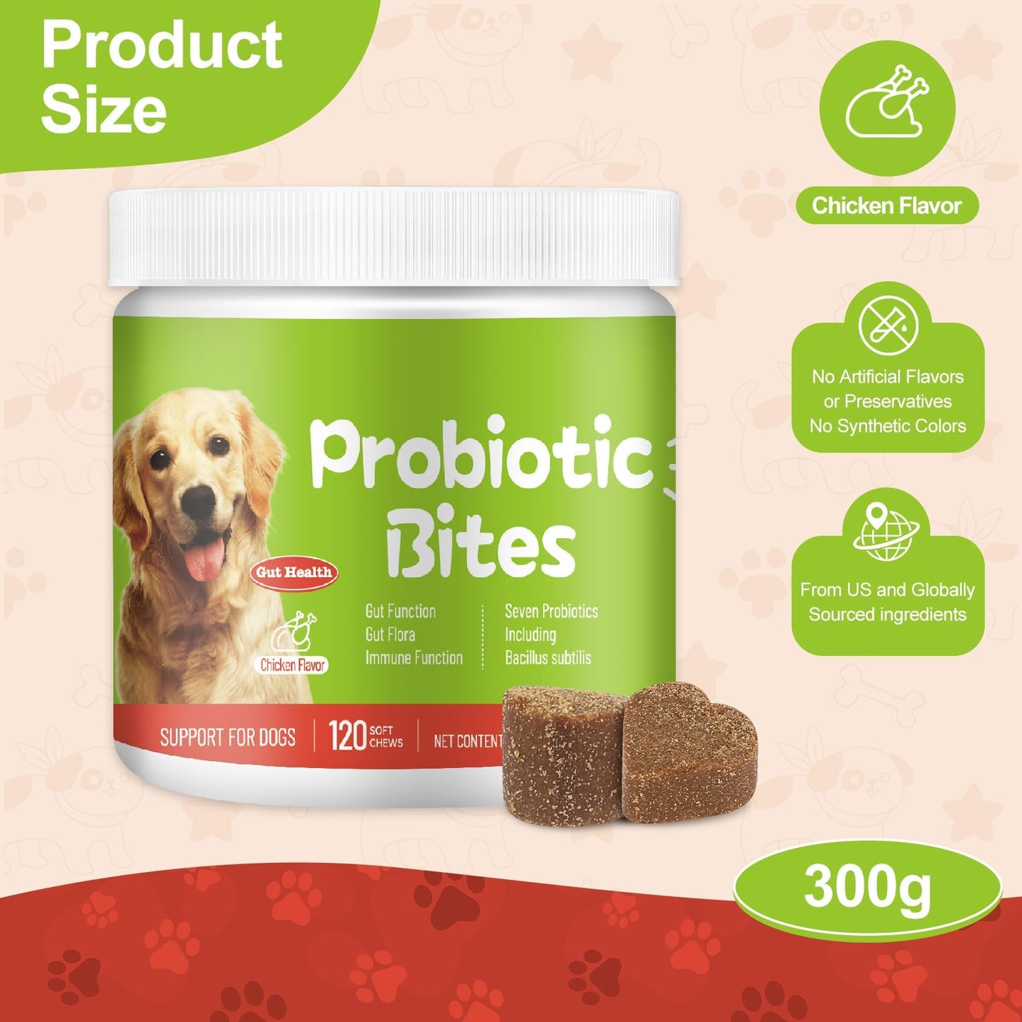 Bryozoa Probiotics for Dogs - Dog Probiotic Chews for Digestive Health, Gut Support, & Immune Boost - Dog Probiotics with Digestive Enzymes & Prebiotics - 120 Probiotic Chews for Dogs