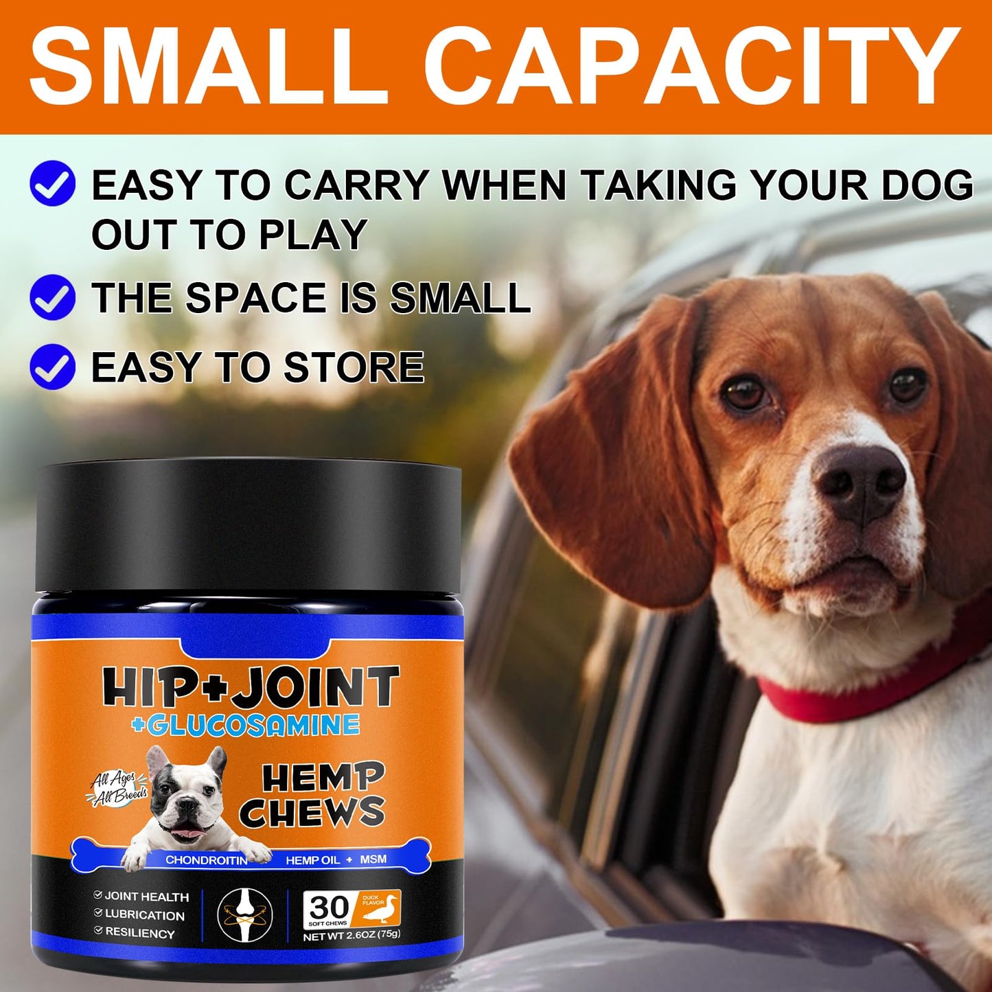 Hip and Joint Supplements Chews for Dogs, 30PCS Hip & Joint Care Tablets with Glucosamine, Chondroitin, Green-Lipped Mussels and Vitamins for Dog Joint Care (Duck Flavor)