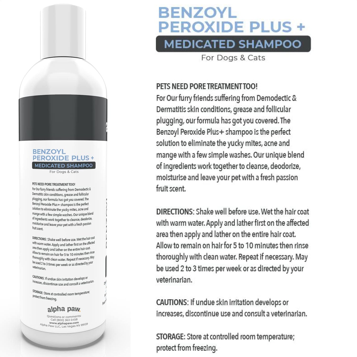 Smiling Paws Pets - Itch Relief Shampoo & Brush for Pets - Contains Benzoyl Peroxide - Kills Fleas - Relieves Allergies, Itching, Dermatitis, Mange, Dandruff, Acne, Demodex, Seborrhea, Pyoderma - 12oz