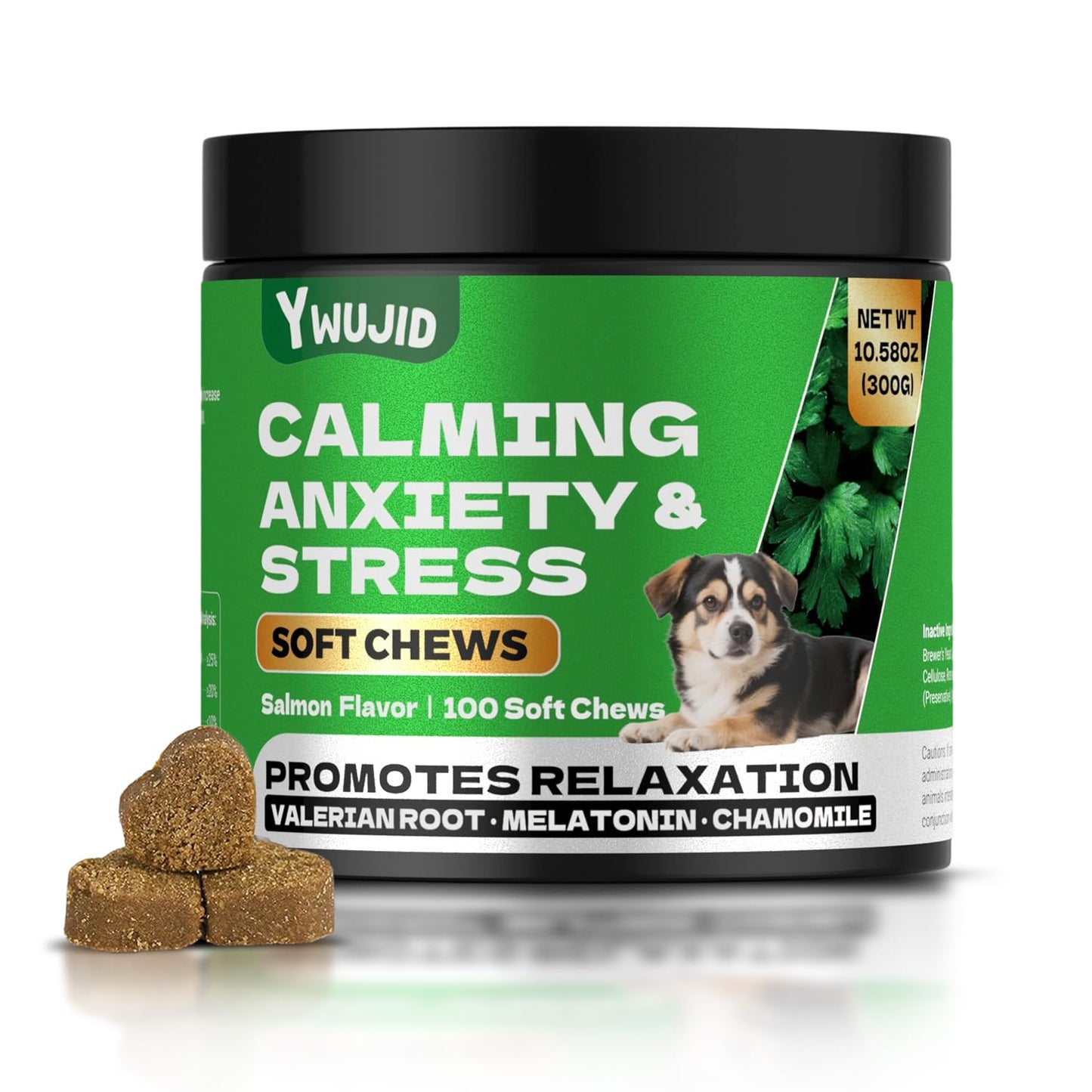 YWUJID Calming Chews for Dogs - Natural Soothing Treats for Anxiety, Stress, Travel, Thunder & Fireworks - Tasty Soft Chews for All Breeds & Sizes - 100 Count