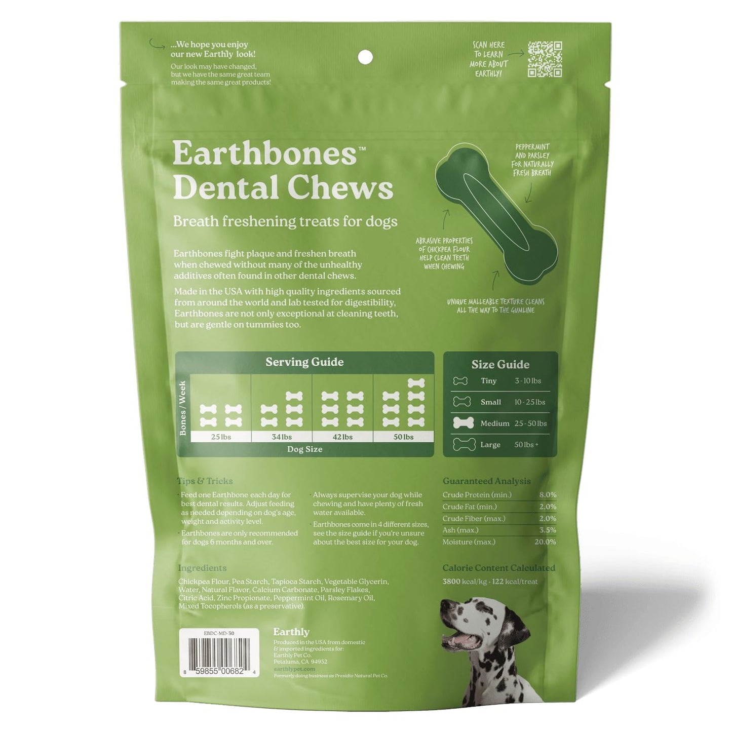 Earthbones Dental Chews for Dogs 20-50lbs, 30 Bones