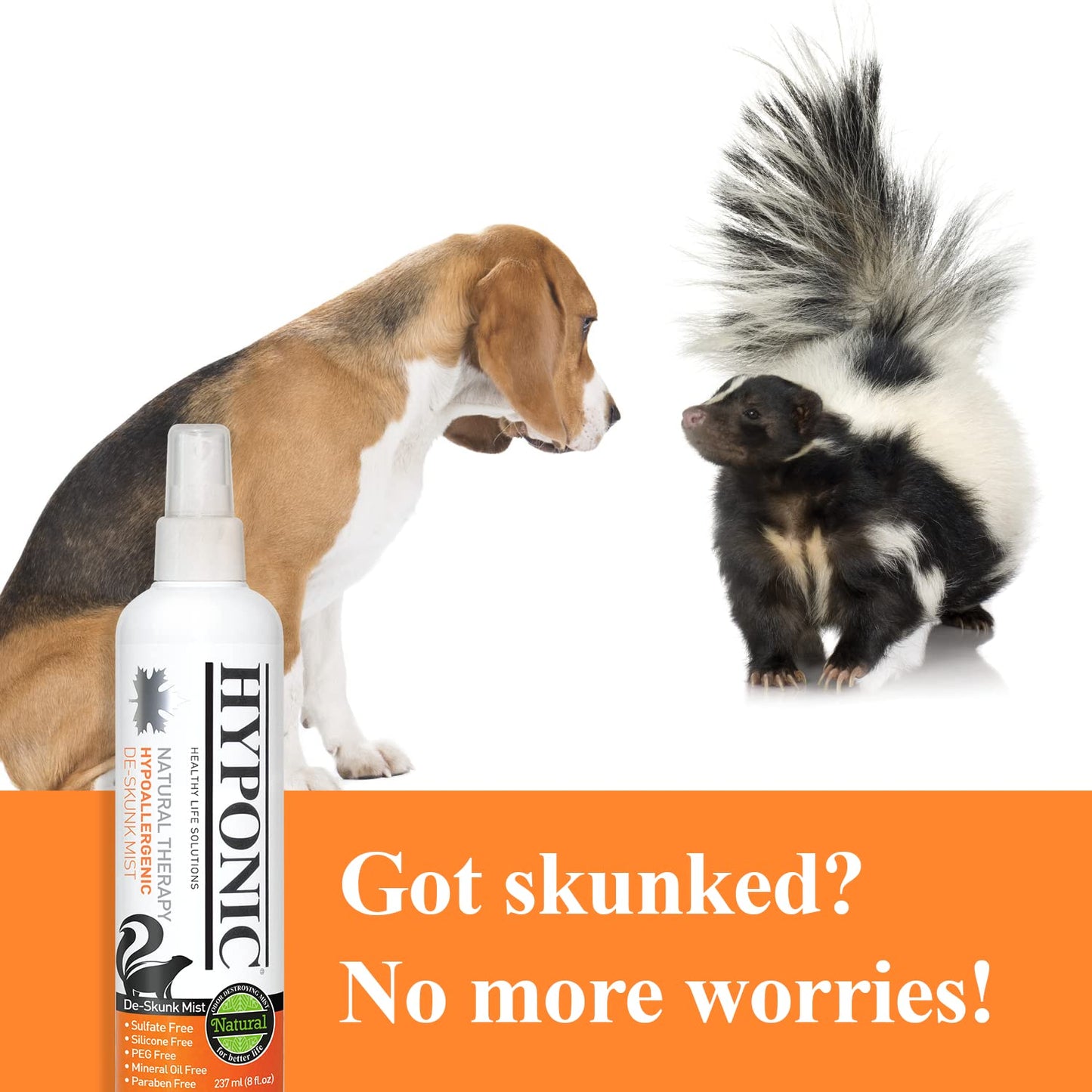 HYPONIC Hypoallergenic Premium De-Skunk Mist 8.01 oz for All Pets - Safe, Non-Toxic Skunk Odor Remover