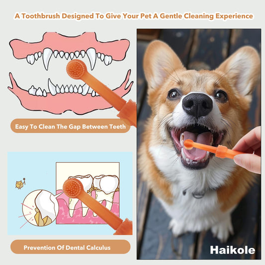 Haikole Dog Tooth Brushing Kit 360°Silicone Dog Toothbrush with Storage Cup,Deep Clean for Toothbrush for Dogs Small Breed,Deep Clean for Toothbrush for Dogs Cat (A-2PCS)