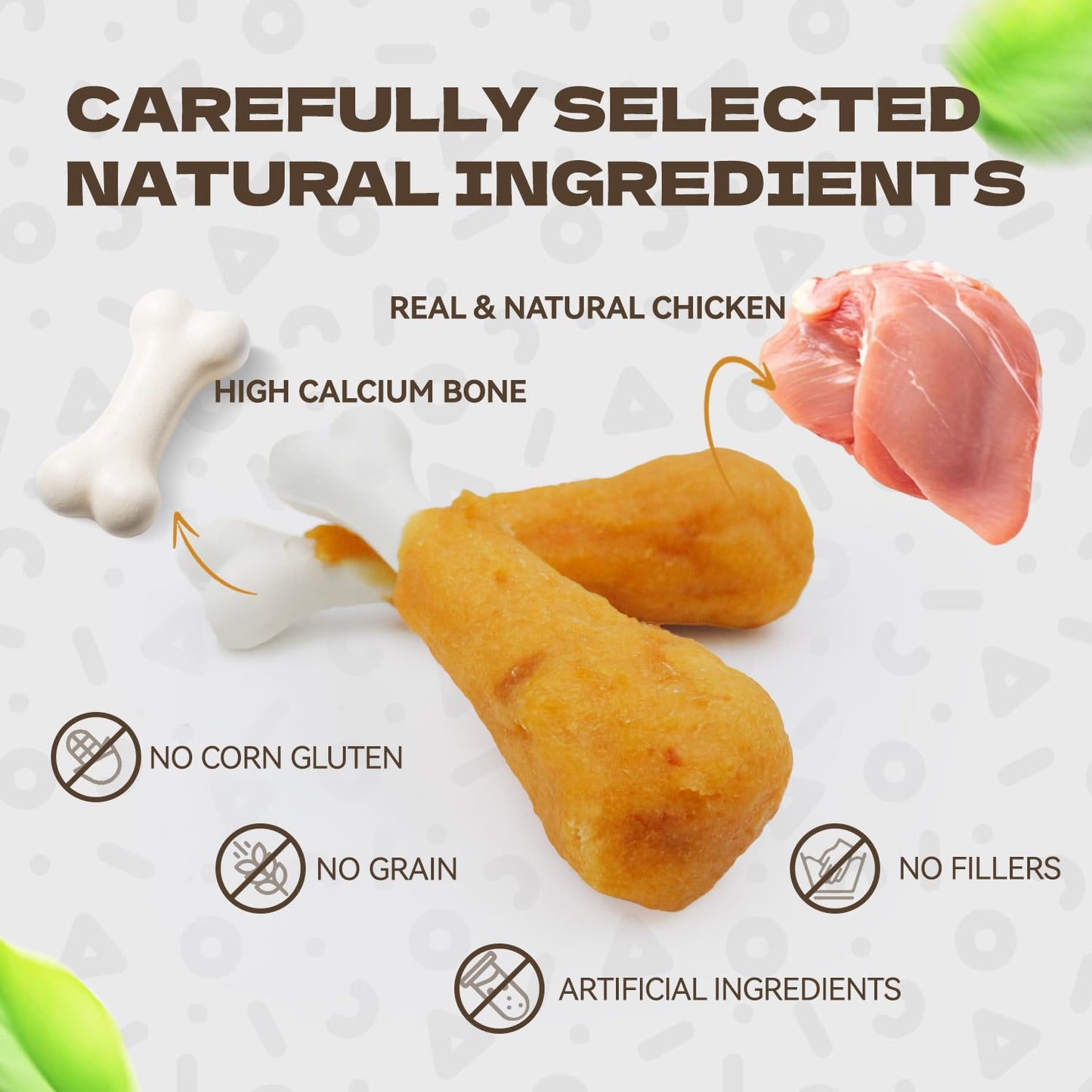 KUADELRO Dog Treats, Chicken Wrapped Calcium Bones Rawhide Free Dog Chews Long Lasting Chicken Training Treats Teeth Cleanning Chewy Snacks for Medium and Large Breed 10.54oz/19-20pcs