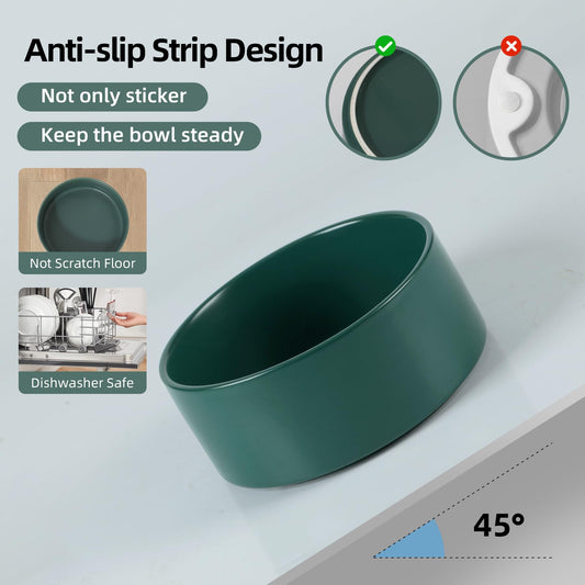 Havniva Non-Slip 8.2inch Ceramic Dog Food and Water Bowl for Large Breed Dogs, Pet Bowl for Replacement (Single Bowl, Green)