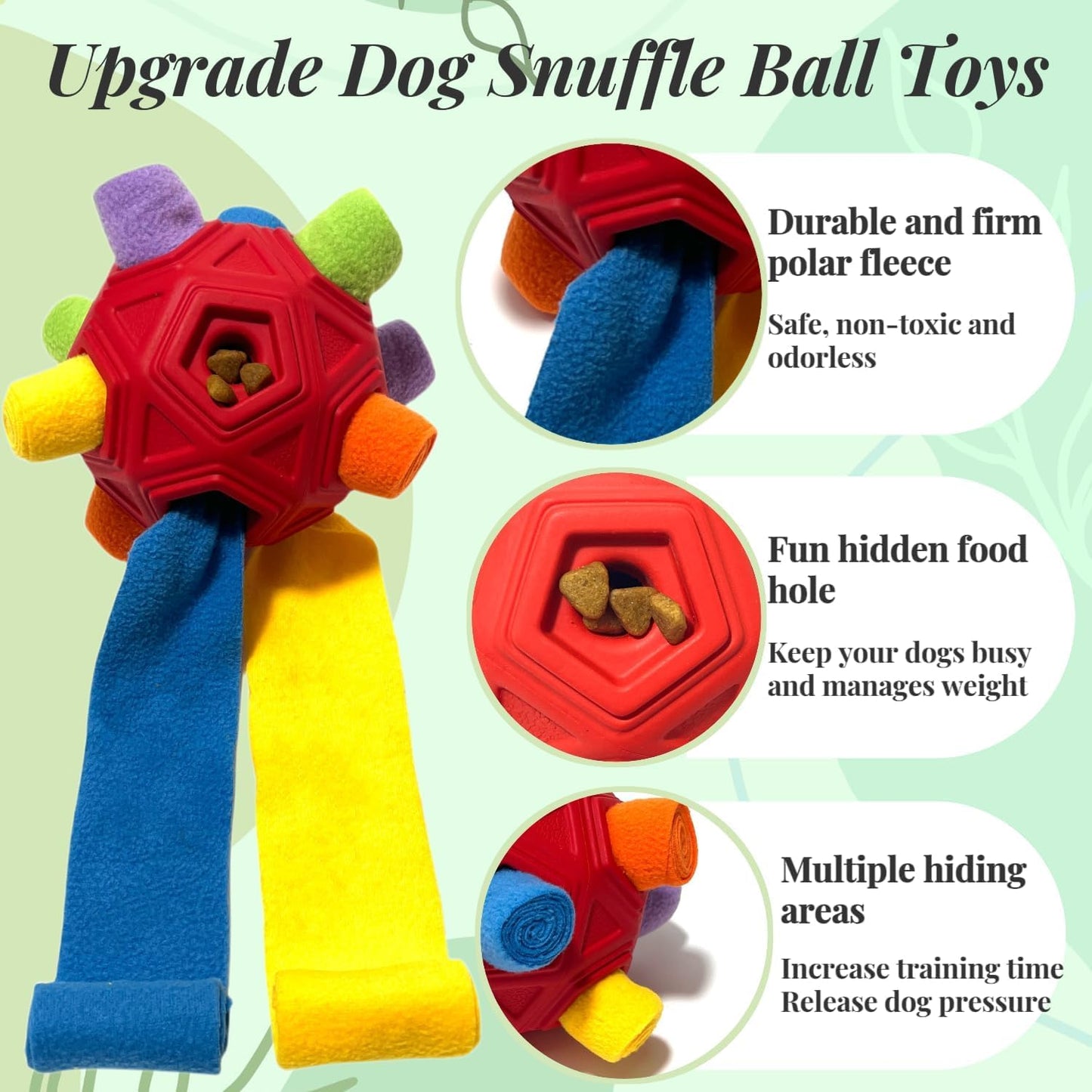 CIIVURR Snuffle Ball for Dog Toys Unbreakable Upgrade Ball Interactive Toy Foraging Snuffle Mat Puppy Treat Dispenser Slow Feeder Dog Puzzle Toys for Small, Medium, Large Pets (Red Rainbow)