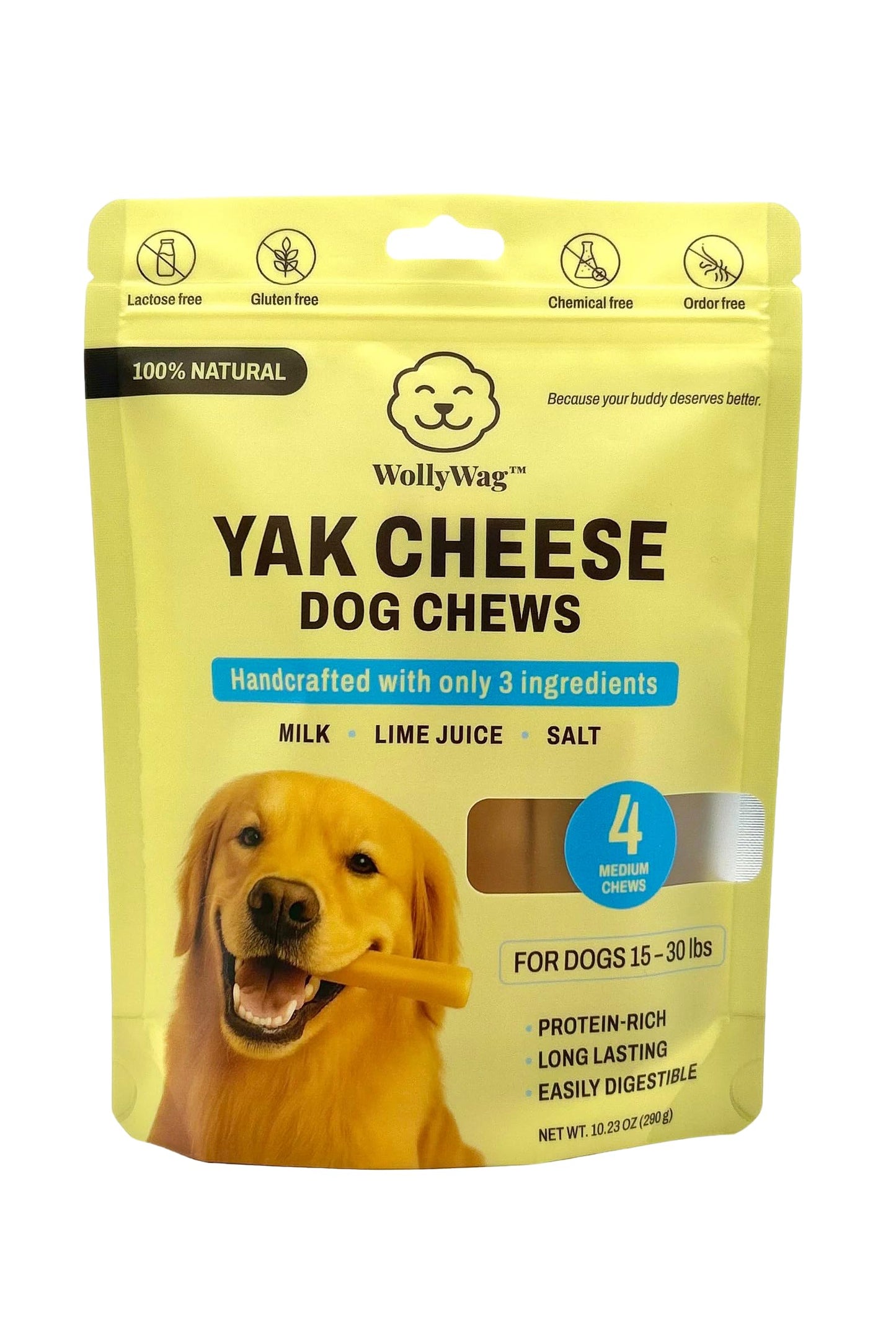 Yak Cheese Himalayan Dog Chews – 4 Yak Chews for Medium Dogs | 100% Natural Dog Treat | Promotes Dental Health, High in Protein, Gluten & Lactose-Free