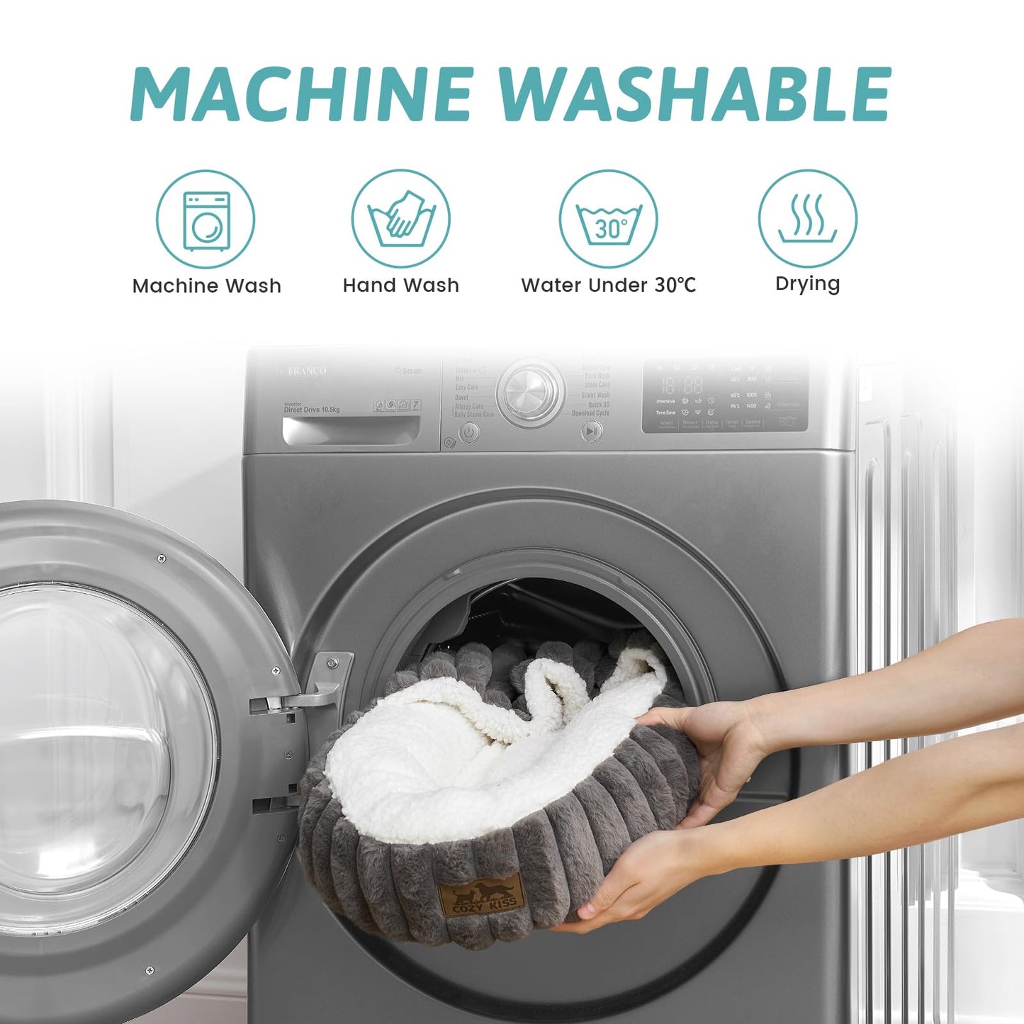 Cat Bed with Hooded Blanket, Round Fluffy Anti-Anxiety Pet Bed for Cats/Toy Breed Dogs, Cozy Donut Cuddler with Machine Washable Faux Fur & Anti-Slip Bottom(20"×20"×6",Grey)