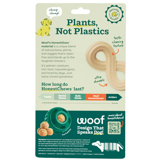 WOOF HonestChew Dog Toy Infinity - Durable Dog Chews - Made with Natural, Plant-Based Ingredients - Splinter-Resistant - Safer Than Dog Bones - Small