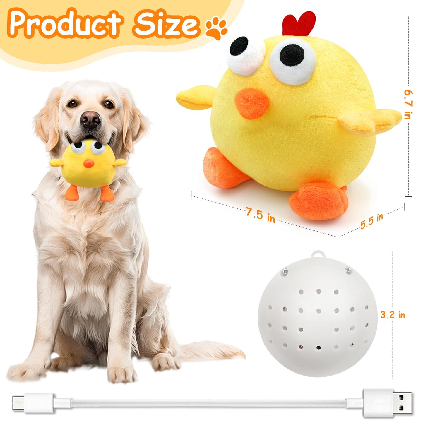 Dcoinc Dog Toys Ball, Interactive Dog Toys Squeaky Dog Toy, Rechargeable Active Moving Pet Plush Toy Keep Dogs Busy Jumping & Music Ball for Small Medium Large Breed Puppy