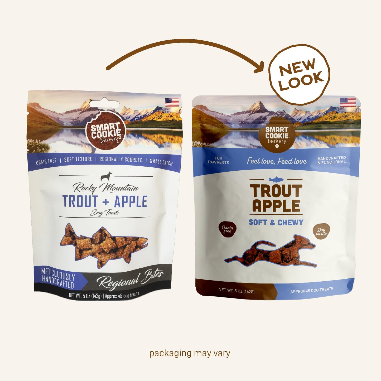 Smart Cookie All Natural Soft Dog Treats - Trout & Apple - Healthy Dog Treats for Allergies, Sensitive Stomachs - Chewy, Grain Free, Human-Grade, Made in The USA - 5oz Bag