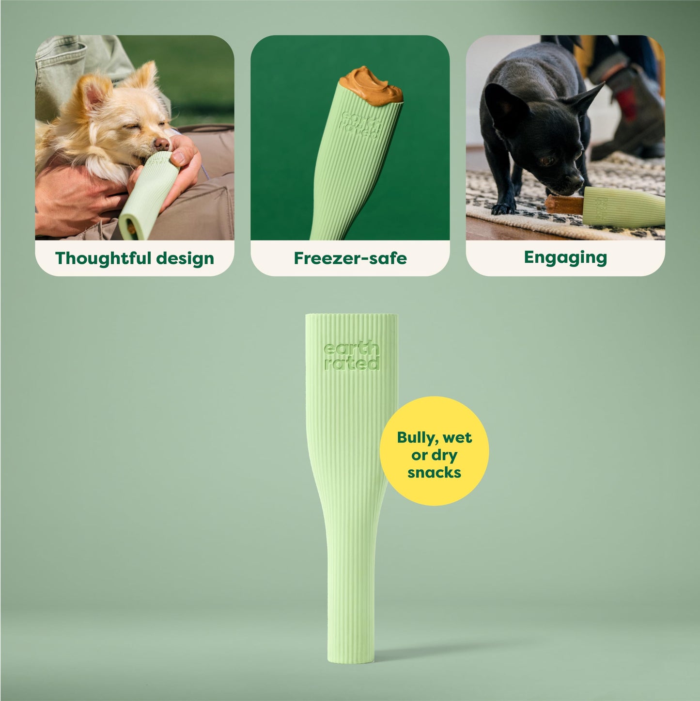 Earth Rated Dog Toy, Enrichment Toys for Adult and Puppy Dogs, Dishwasher and Freezer-Safe, Natural Rubber, Small, Green