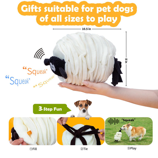 Sheep Shape Snuffle Toy for Dogs - Interactive Puzzle Feeder & Treat Dispenser, Slow Feeder Mat for Puppies to Relieve Boredom & Anxiety (Upgraded Squeaky Lamb Ball) (White)