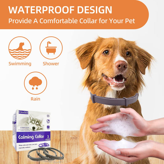 Calming Collar for Dogs 3 Packs, Dog Anxiety Relief, Pheromone Dog Calming Collar, Adjustable Relax Comfortable Collar Separation Design for All Small, Medium, and Large Dogs (Grey)