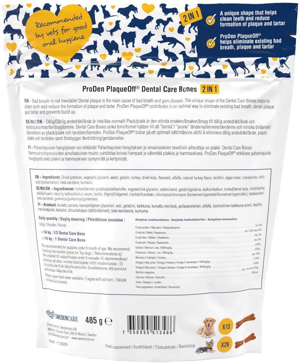 ProDen PlaqueOff 3 Flavor Dental Bone Dog Treat Bundle: Chicken & Pumpkin, Turkey & Cranberry, and Bacon, 17 Ounces Each