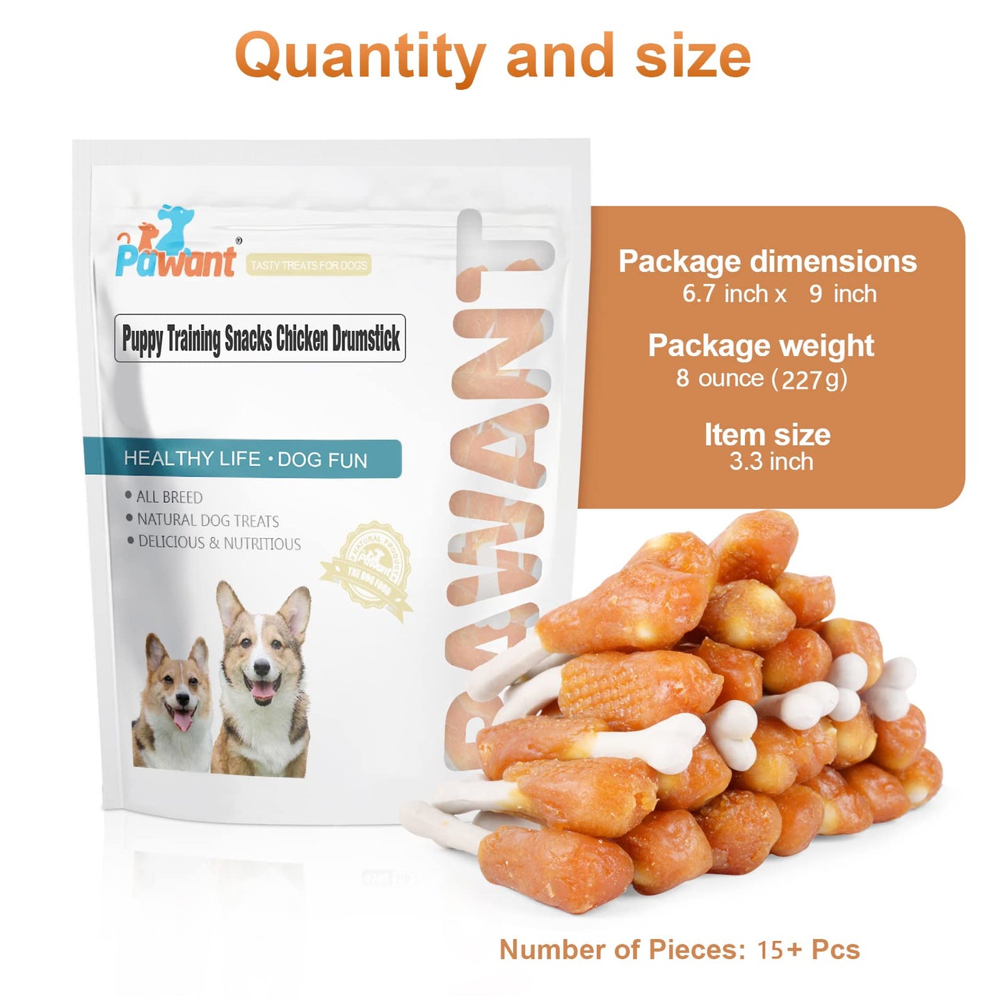 Pawant Chicken Calcium Bone Rawhide Free Dog Treats, Dog Chews Puppy Training Teeth Clean Snacks 0.5lb/227g