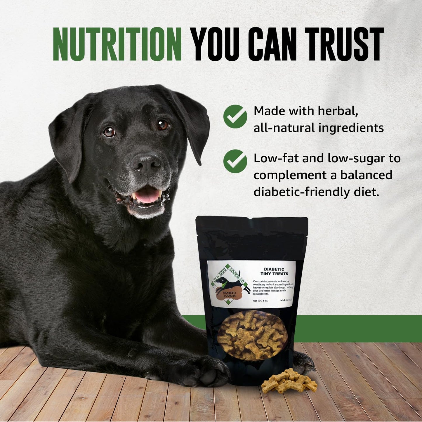 Old Dog Cookie Company Tiny Diabetic Dog Treats | All Natural, 2 Calorie, Vet Approved Pet Snacks | Top Treat for Dogs | Healthy Chews for Large, Medium & Small Breeds | 8 oz