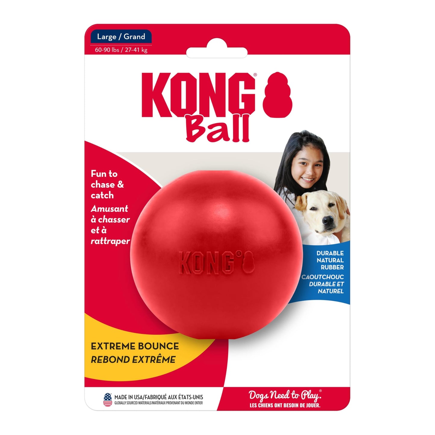 KONG Ball with Hole - Durable Dog Fetch Toy for Training, Interactive Playtime & More - Classic Natural Rubber Ball - Red - for Large/X-Large Dogs