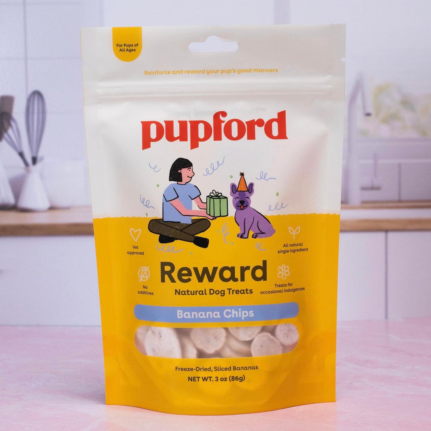 Pupford Freeze Dried Banana Chip Puppy & Dog Treats, Natural, Healthy, Low-Calorie Reward for Small, Medium, and Large Breed Dogs (3 oz)