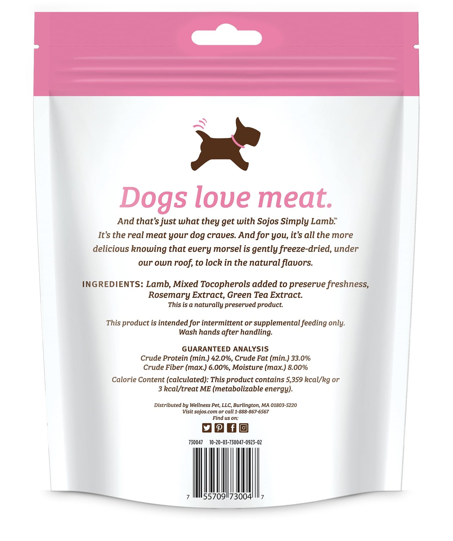 SOJOS Natural Pet Food Simply Lamb Grain Free Freeze-Dried Raw Dog Treats, 4-Ounce Bag (557030)