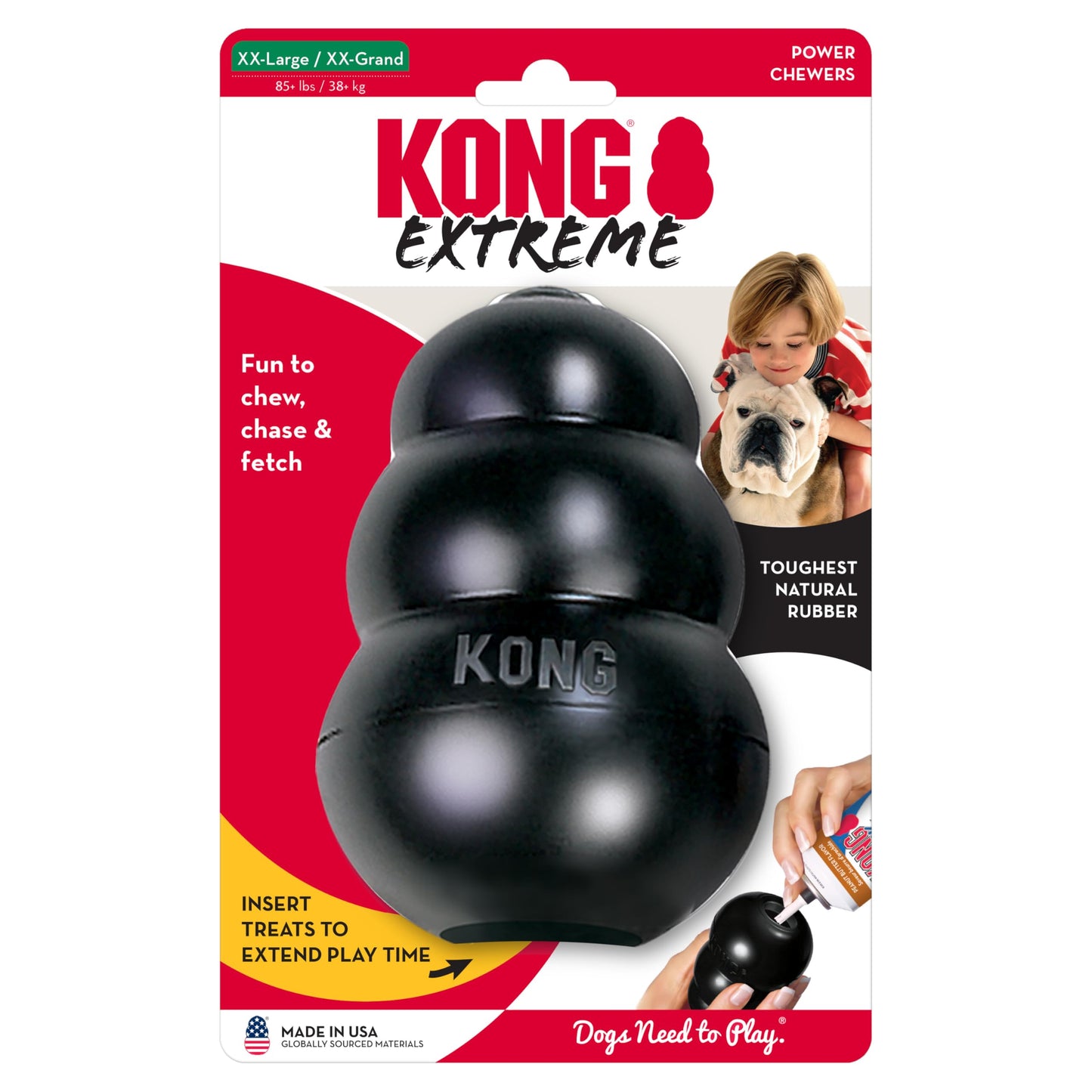 KONG Extreme Dog Toy - Fetch & Chew Toy - Treat-Filling Capabilities & Erratic Bounce for Extended Play Time Most Durable Natural Rubber Material - for Power Chewers - for Small Dogs