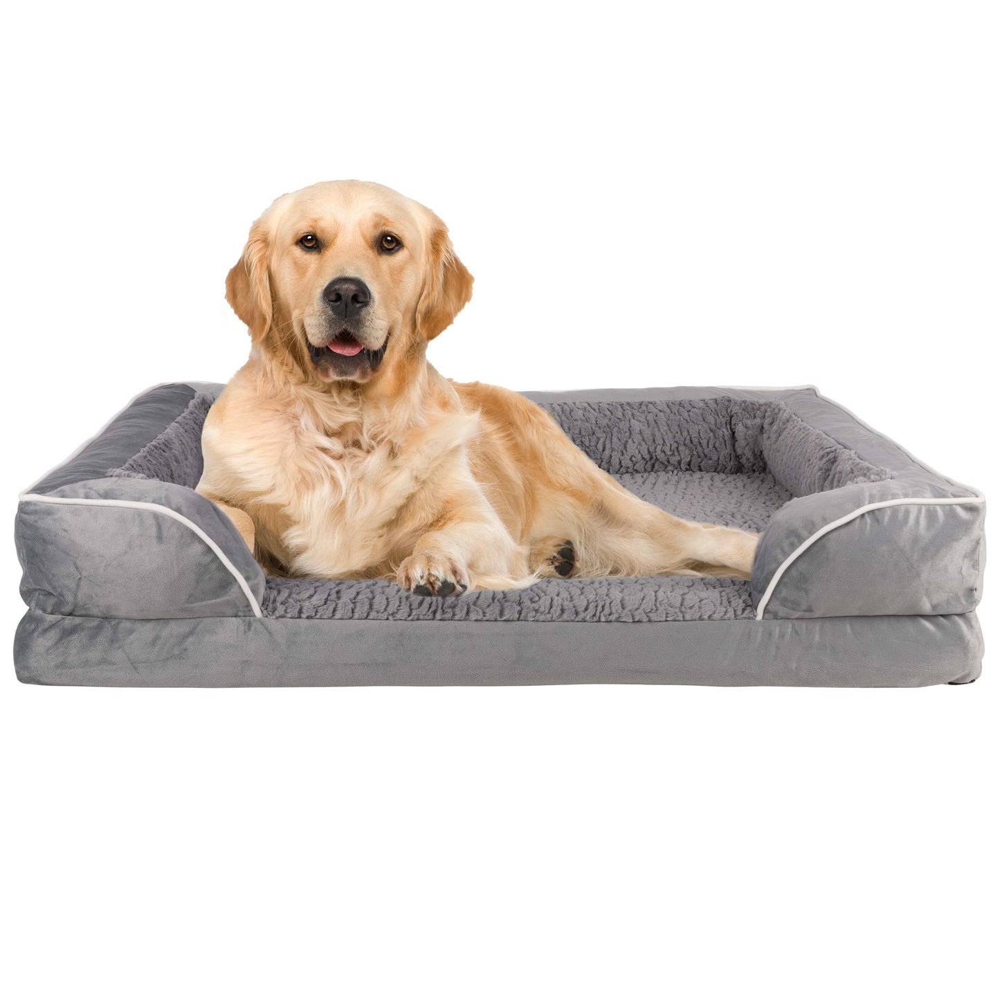 PETMAKER Orthopedic Dog Bed - 42in Dog Couch Bed with Supportive Wraparound Bolster and Removable Washable Cover - Egg-Crate Foam Extra Large Dog Bed for Pets up to 65lbs - Dog Products (Gray)