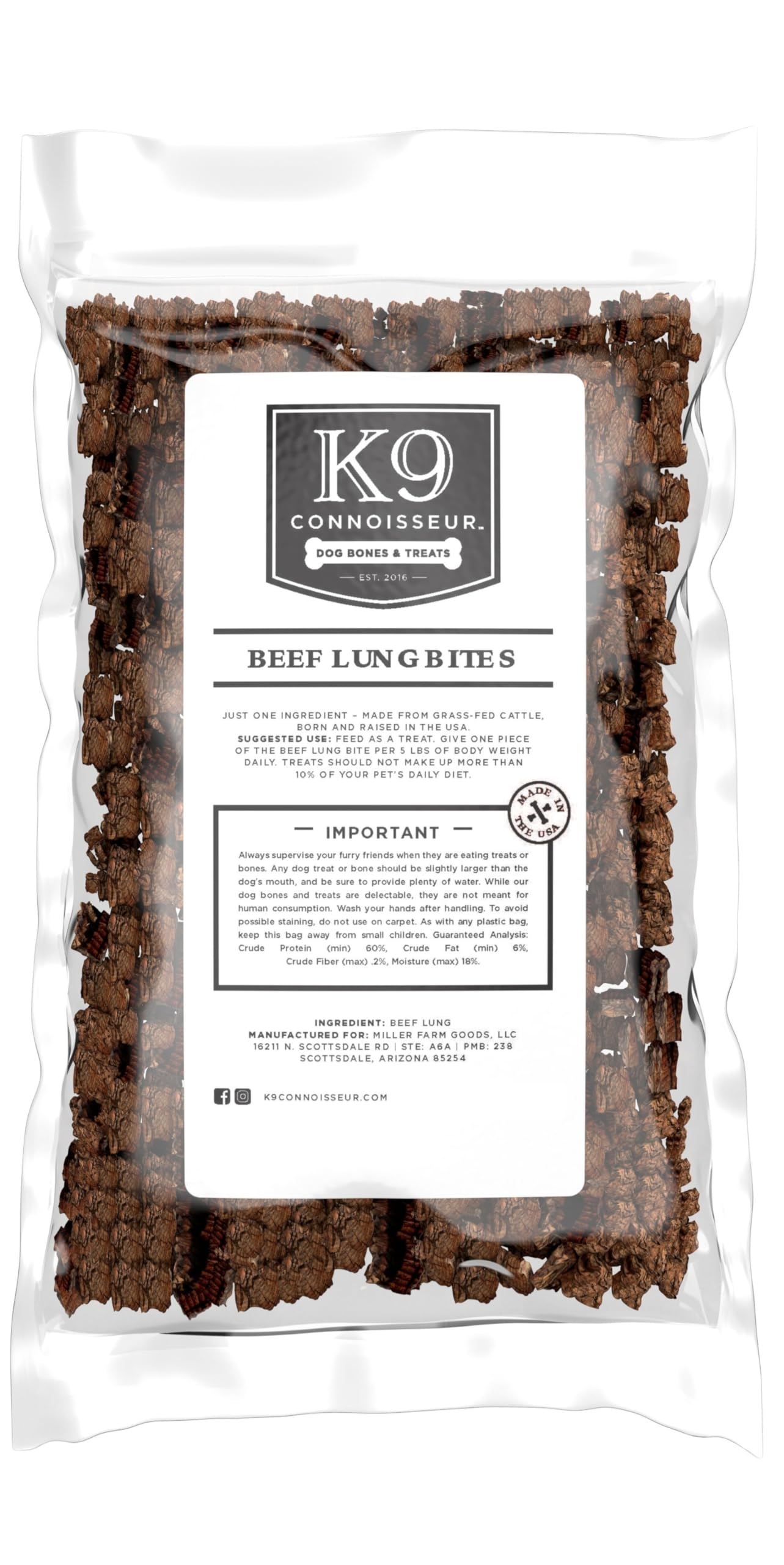 K9 Connoisseur Beef Lung Dog Training Treats All Natural & Lean, USA Made Single Ingredient, Bulk Dogs Treat, Grain Free, for All Breeds & Sizes - 8 oz