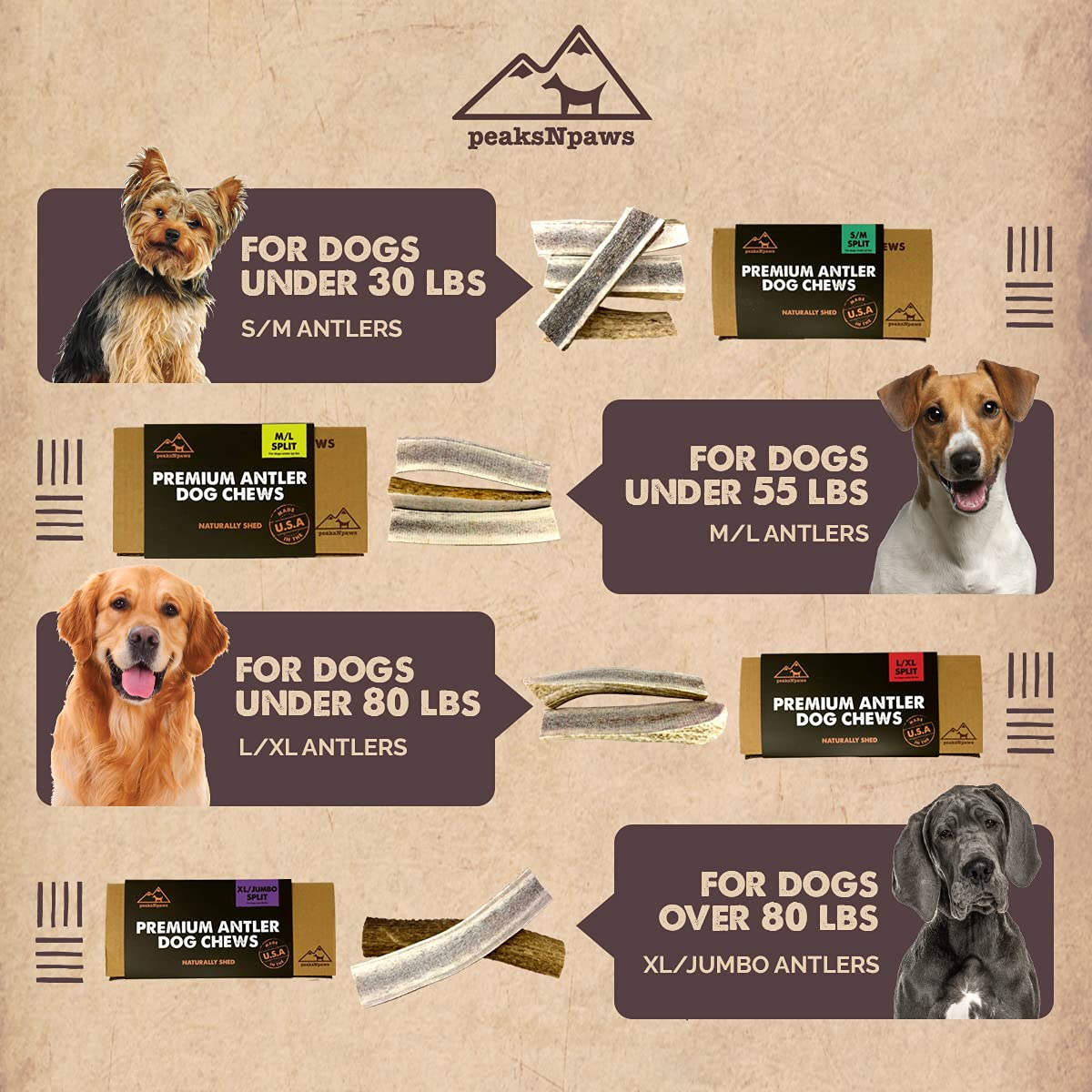 peaksNpaws Premium All-Natural Grade A Split Elk Antlers for Dogs – Naturally Shed in The Rocky Mountains – No Additives, No Preservatives - Healthy and Delicious Treat - Made in USA - XL/Jumbo Split