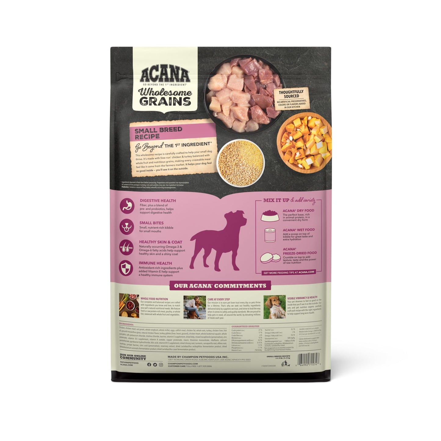 ACANA Wholesome Grains Dry Dog Food Small Breed Recipe Real Chicken Eggs and Turkey 11.5lb Bag