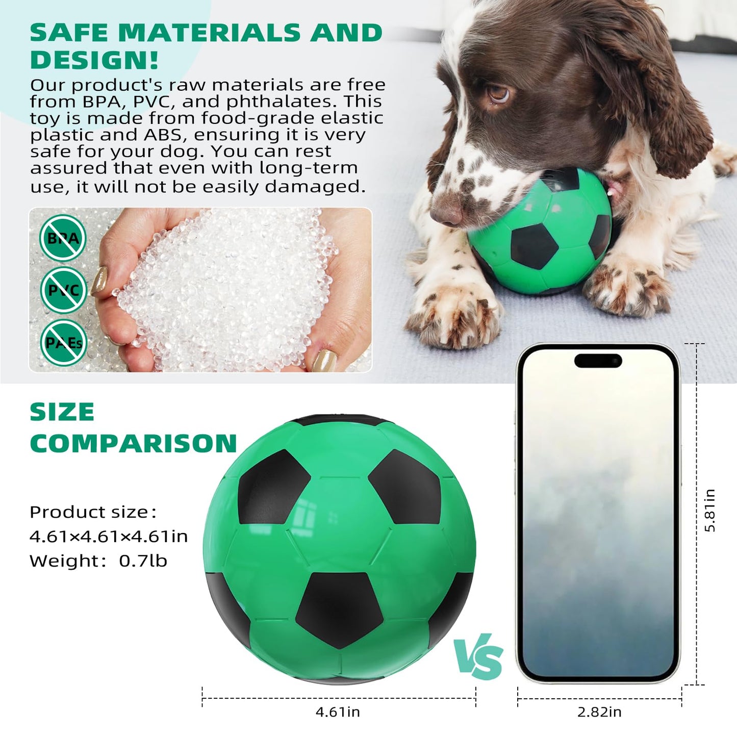 Rensh Interactive Dog Toys Soccer Ball, Indestructible Dog Balls Perfect for Large Medium Breed, Dogs Puzzles for Smart Dogs & Treat Dispensing Dog Toys to Keep Them Busy, Dog Slow Feeder Treat Ball