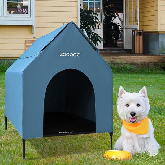 29" 2-in-1 Dog House for Medium Dogs, Elevted Dog House Outdoor/Indoor, Weatherproof Elevated Pet Shelter, Breathable Mesh & Steel Frame, Easy to Assemble & Clean(Blue)